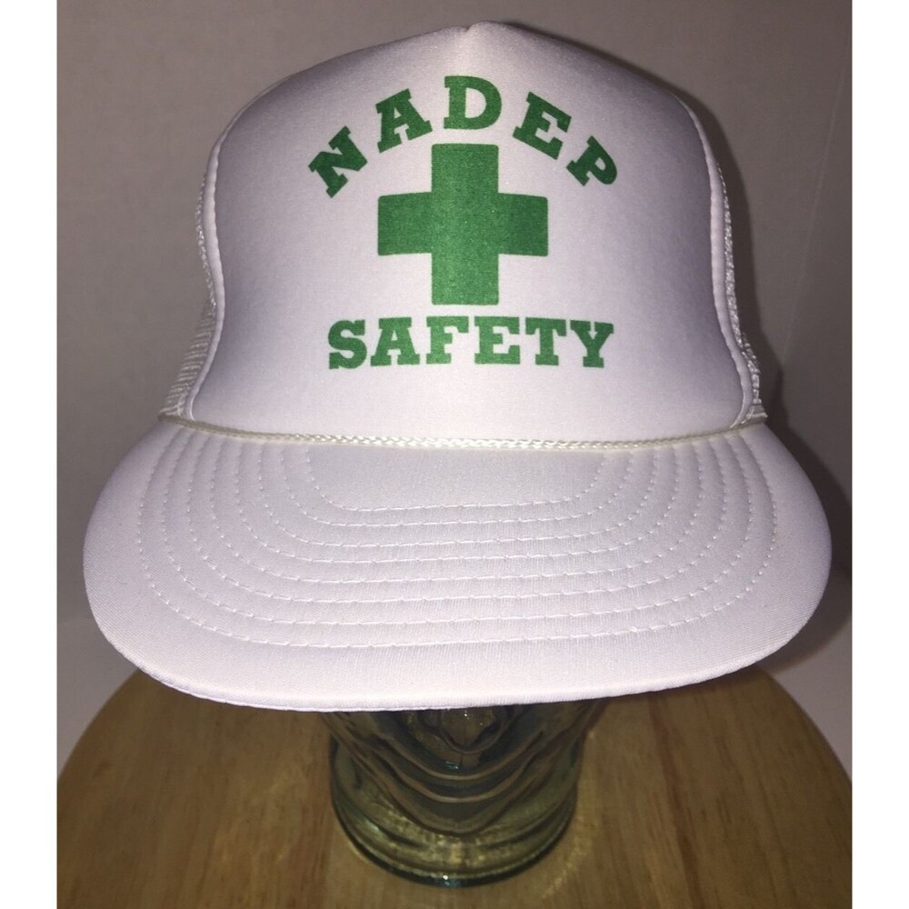 Vintage NADEP SAFETY Naval Depot USA Military White Trucker Hat Cap Snapback